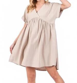 NEW FINAL TOUCH everly v neck babydoll dress in beige